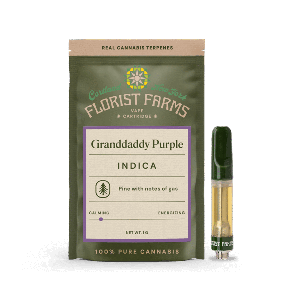 granddaddy-purple-vape-cartridge-1g: A clear product image of the Granddaddy Purple 1g vape cartridge, highlighting its design and branding.