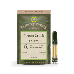 green-crack-vape-cartridge-1g: A clear product image of the Green Crack 1g vape cartridge, highlighting its design and branding.