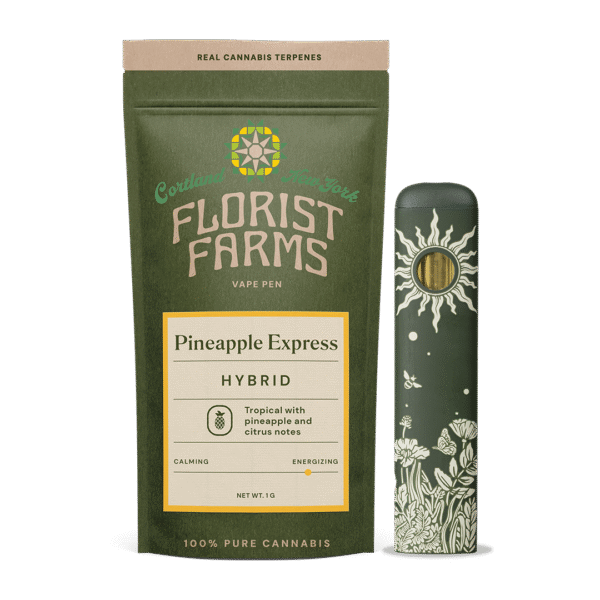 pineapple-express-rechargeable-vape-1g-florist-farms: A clear product shot of the Florist Farms Pineapple Express Rechargeable Vape, highlighting its sleek design and 1g capacity