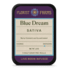 infused-live-resin-blue-dream-prerolls-5pk-tin: A clear product shot of the Infused Live Resin Blue Dream 5-pack tin, highlighting its sleek design and branding