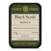 black-scotti-7pk-prerolls-tin: A clear product shot of the Black Scotti 7-pack tin of pre-rolls, highlighting its sleek design and branding.