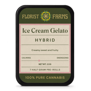 ice-cream-gelato-7pk-prerolls-tin: A clear product shot of the Ice Cream Gelato 7-pack tin of pre-rolls, highlighting its sleek design and branding.