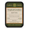 tropical-cookies-7pk-prerolls-tin: A clear product shot of the Tropical Cookies 7-pack tin of pre-rolls, highlighting its sleek design and branding