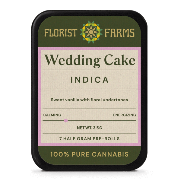 florist-farms-wedding-cake-strain-prerolls-7pk-tin: A clear product sho