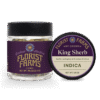 king-sherb-strain-eighth-ounce-flower-jar: A clear image of the King Sherb eighth ounce (3.5g) flower jar, showing the branding and product details.