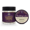 florist-farms-wedding-cake-eighth-ounce-jar: A clear product shot of the Florist Farms Wedding Cake eighth ounce (3.5g) flower jar, showcasing the branding and product.