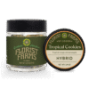 florist-farms-tropical-cookies-strain-quarter-ounce-jar: A clear product shot of the Florist Farms Tropical Cookies quarter ounce (7g) flower jar, showcasing the branding and product.